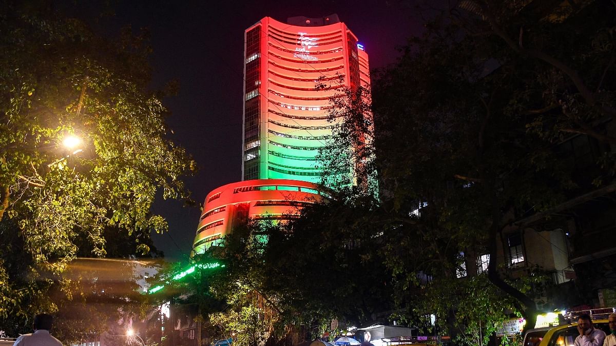 Bombay Stock Exchange building, illuminated with tricolour lights ahead of the Republic Day, in Mumbai. Credit: PTI Photo