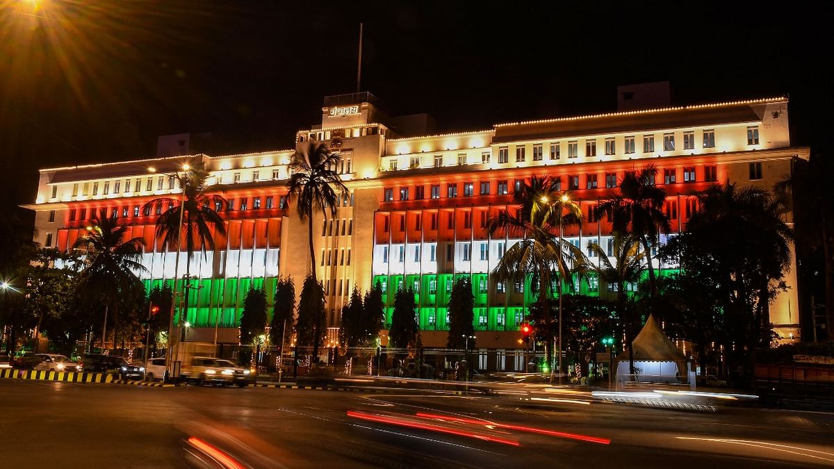 Mantralaya building, illuminated with tricolour lights ahead of the Republic Day, in Mumba. Credit: PTI Photo
