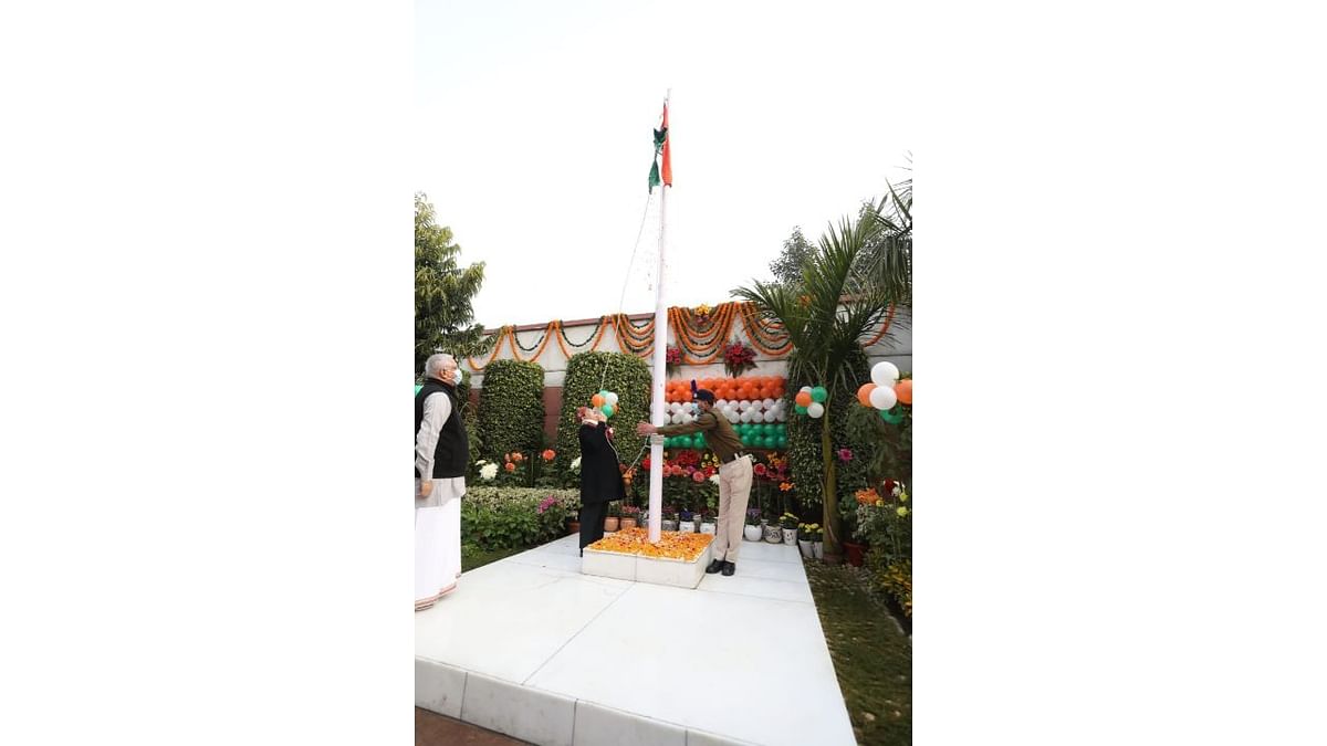 Bharatiya Janata Party (BJP) National President Jagat Prakash Nadda unfurled the National Flag at the party office in Delhi. Credit: Twitter/@JPNadda