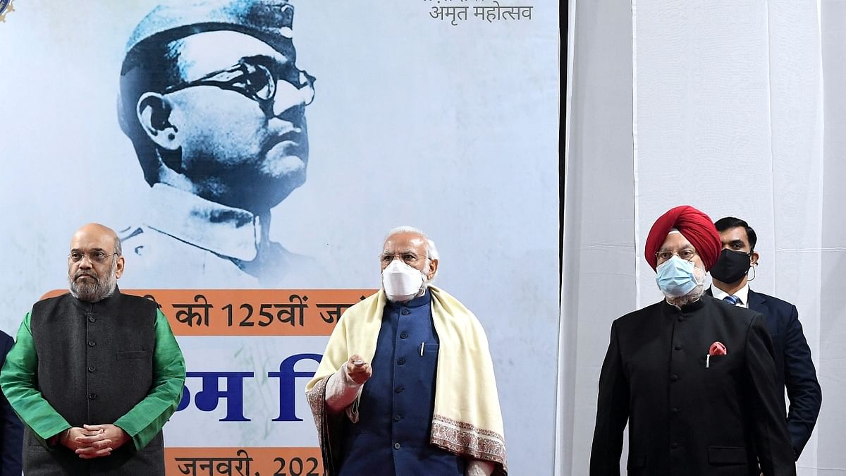 Prime Minister Narendra Modi unveiled a hologram statue of Netaji Subhas Chandra Bose at India Gate on the 125th birth anniversary of the iconic freedom fighter. Credit: PMO