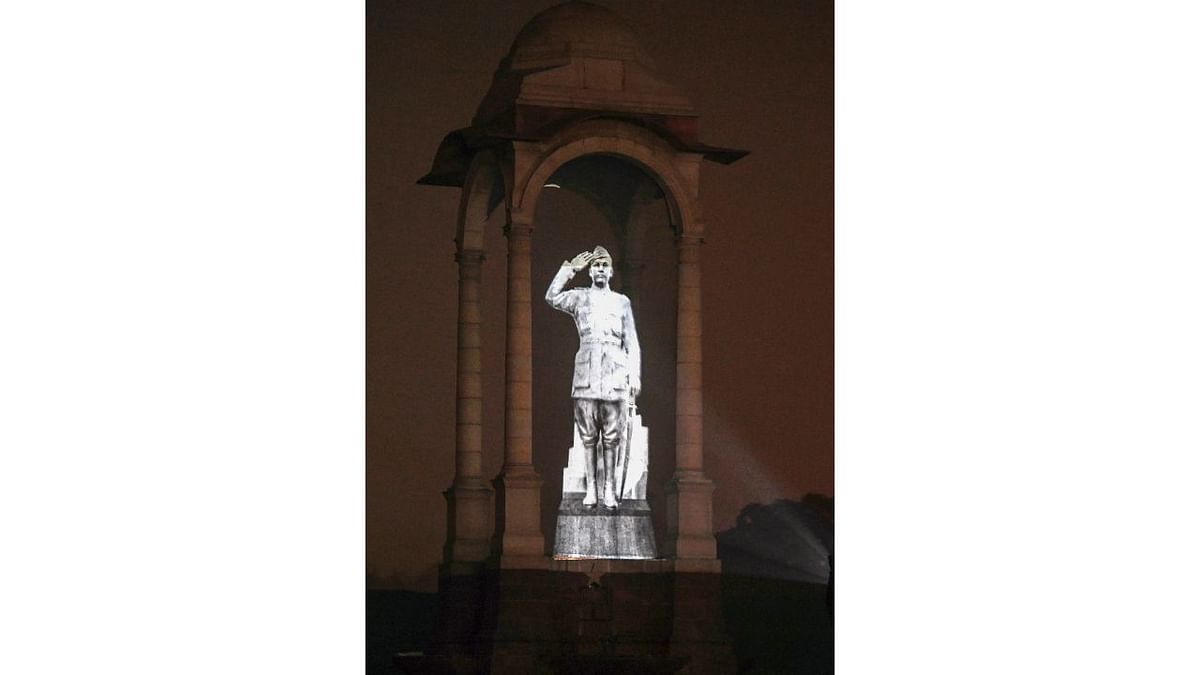 The size of the hologram statue is 28 feet in height and 7.5 feet in width. Credit: PMO