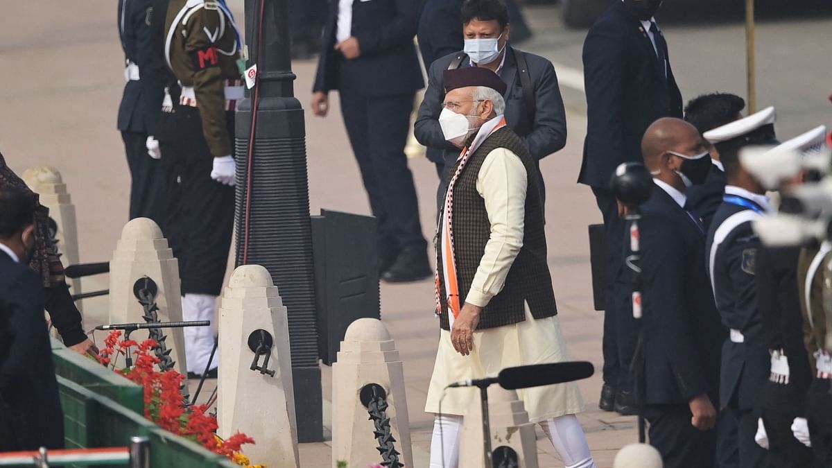 Prime Minister Narendra Modi arrives to attend India's Republic Day parade at the Rajpath in New Delhi. Credit: AFP Photo