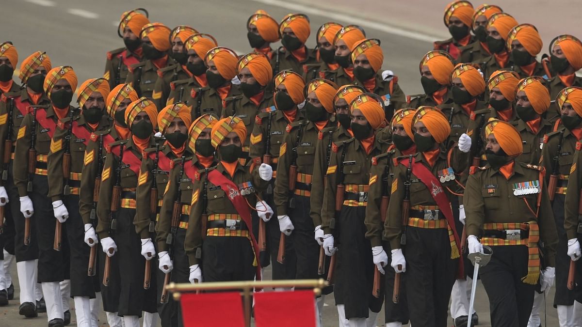 Indian Army contingent marches during India's 73rd Republic Day parade at the Rajpath in New Delhi. Credit: AFP Photo