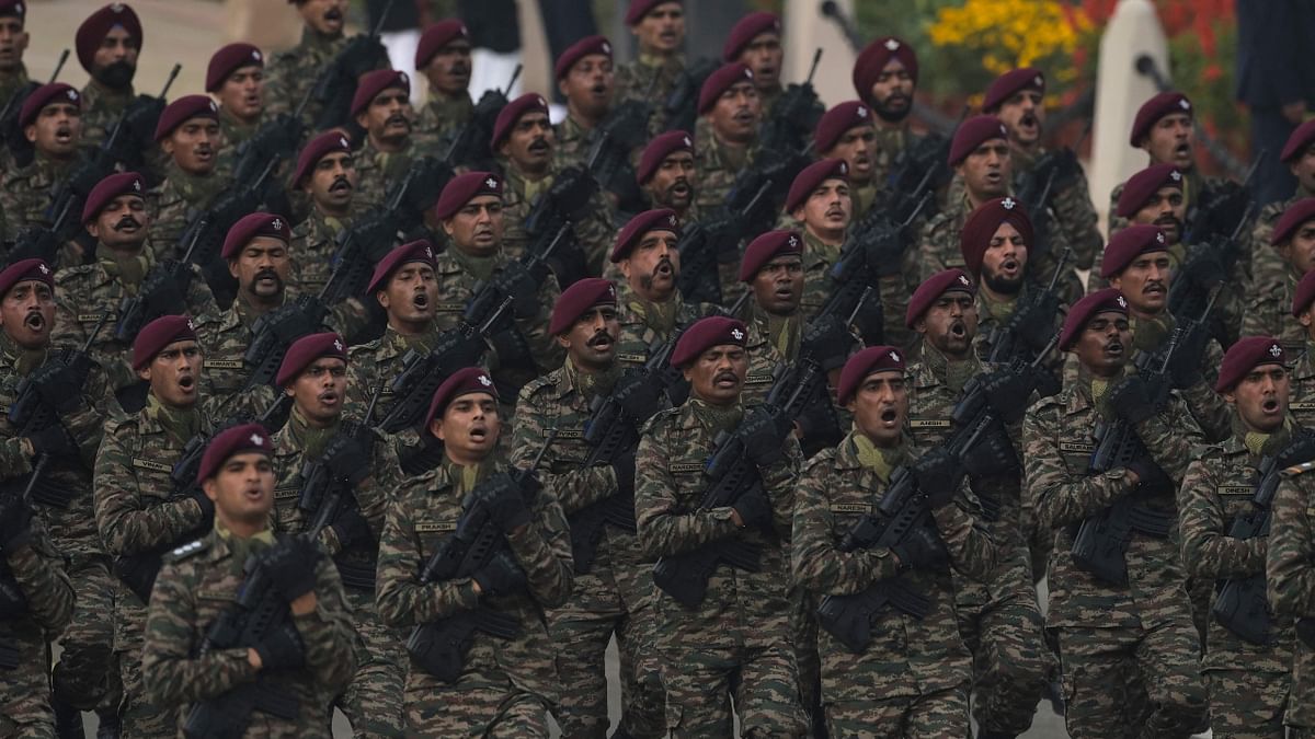 An Indian Army commandos contingent marches during India's 73rd Republic Day parade at the Rajpath in New Delhi. Credit: AFP Photo