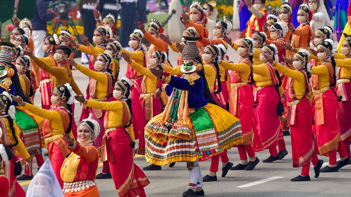 Artists perform at the Republic Day Parade 2022 at Rajpath in New Delhi. Credit: PTI Photo