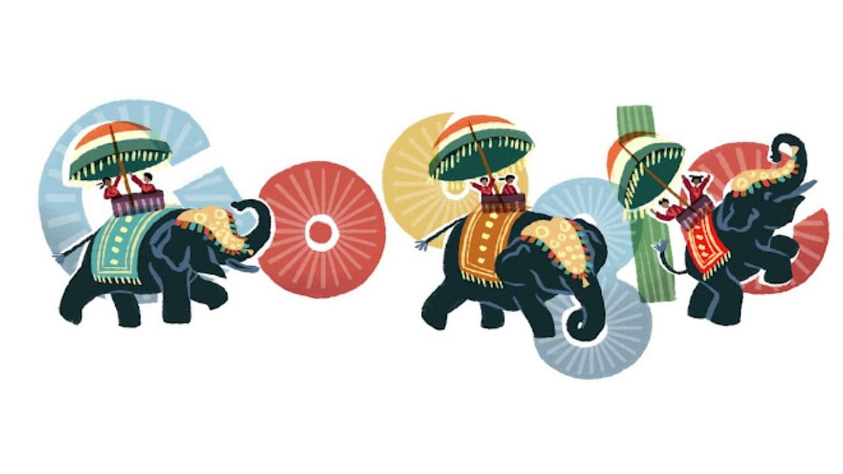 In 2012 the Google doodle commemorating India's 63rd Republic showed National Bravery Award-winning children riding on the backs of decorated elephants, quite like the actual parade on Rajpath, New Delhi. Credit: Google Photo