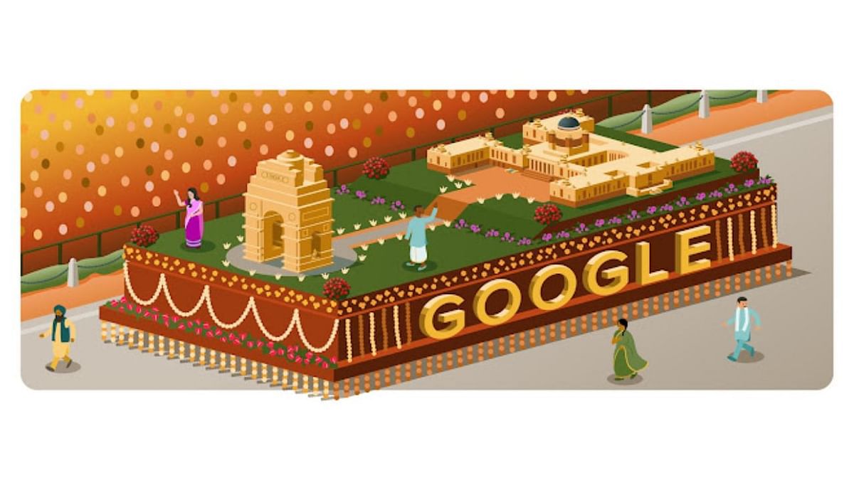 Google India's 66th Republic Day doodle features a tableau showcasing India Gate and Rashtrapati Bhavan, two New Delhi landmarks that are symbolic of the Republic of India. Credit: Google Photo