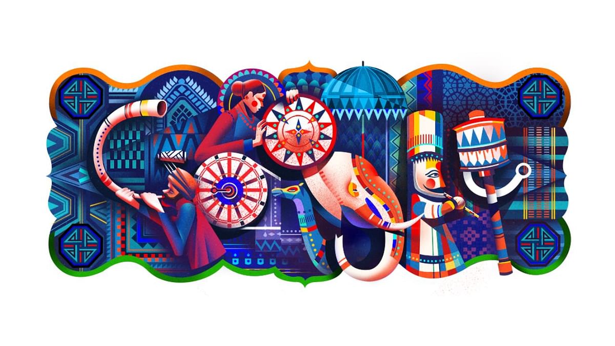 Highlighting India’s rich culture and love for art, Google Doodle commemorated India's 69th Republic Day with a focus on crafts, music, and tradition. Credit: Google Photo