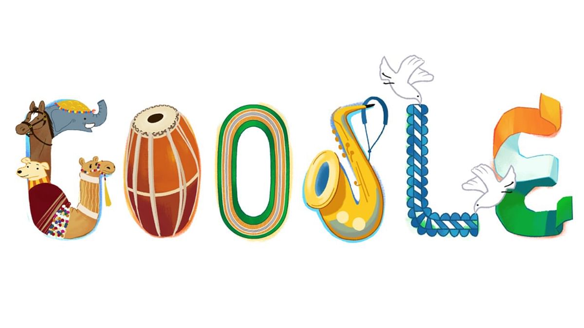 To mark India’s 73rd Republic Day, this year the internet search giant has come up with a vibrant doodle depicting elephants, camels, saxophone, and various other rich elements from the annual January 26 ceremonial parade on Rajpath. Credit: Google Photo