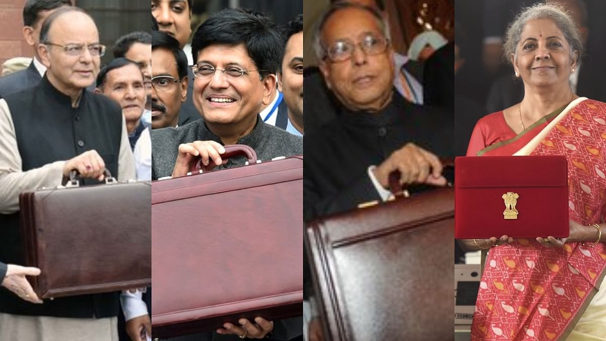 On Budget Day, the finance minister poses with a red briefcase for a photo-op outside the Parliament. This tradition is being religiously followed by all the Union Finance Ministers in India. Credit: PTI Photo