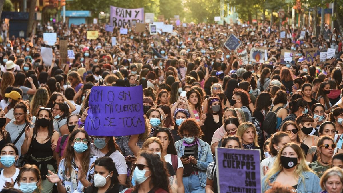 Women take part in a demonstration against sexual violence in Montevideo. Credit: AFP Photo