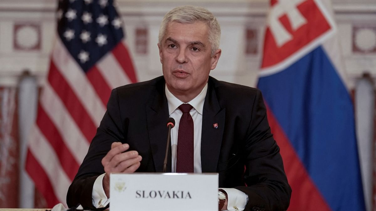 Slovakia's Foreign Minister Ivan Korcok speaks during a signing ceremony with Slovakia's Defense Minister Jaroslav Nad (not pictured), and U.S. Secretary of State Antony Blinken (not pictured), at the State Department, in Washington. Credit: Reuters Photo