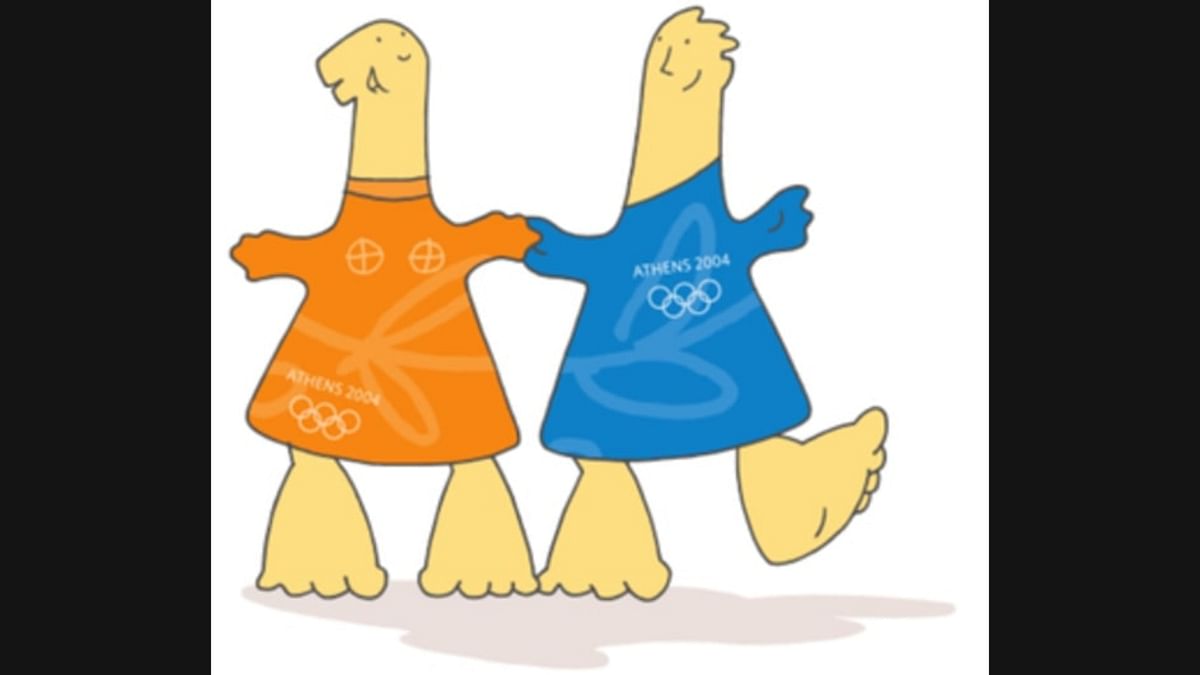 Athens 2004: Phevos and Athena owe their strange shape to a typical terracotta doll in the shape of a bell from the 7th century BC, the “daidala”. Symbolising the pleasure of playing and the values of Olympism. Credit: Olympics.com