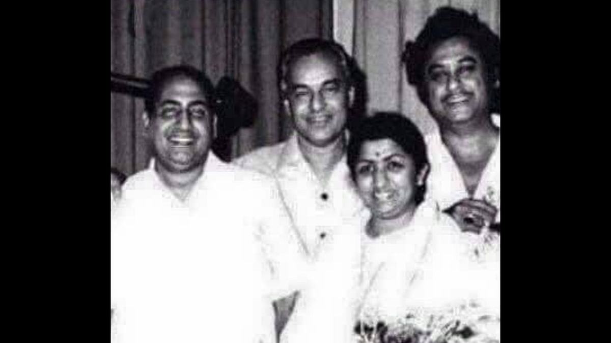 Mangeshkar was known for her range — she could sing in four octaves — and her gift for singing in character, tailoring her voice and emotions for the actress she was voicing onscreen. In this photo, the singer is seen with the legendary icons Mohammed Rafi, Mukesh and Kishore Kumar (From L-R). Credit: Instagram/@lata_mangeshkar