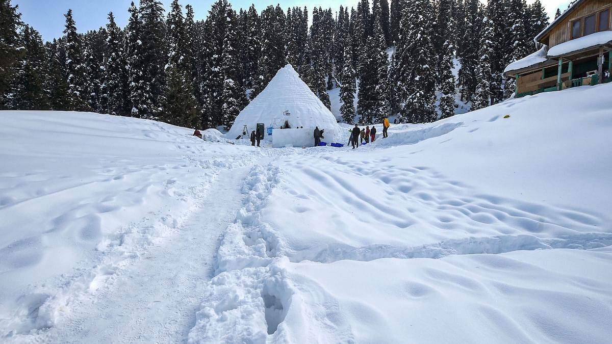 Exterior view of 'world's largest Igloo cafe' in Gulmarg, Srinagar. Credit: PTI Photo
