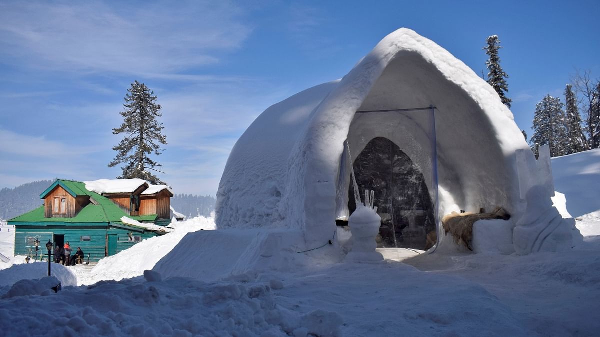 An igloo cafe, claimed to be the world's largest, has opened at the famous ski-resort of Gulmarg in Jammu and Kashmir. Credit: Reuters Photo