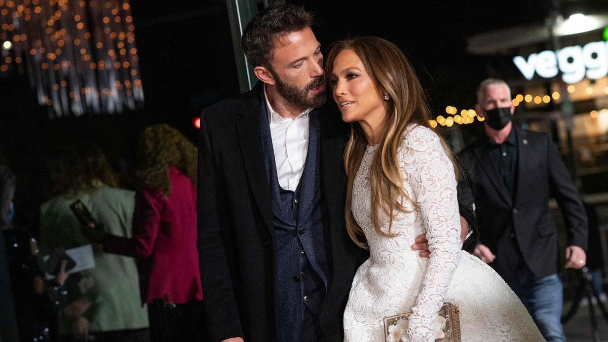 Ben Affleck graced the 'Marry Me' screening to lend his support to his girlfriend and actor Jennifer Lopez. Credit: AFP Photo