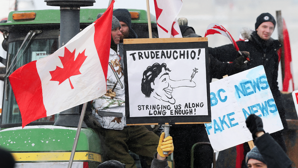 Truckers and supporters continue to protest COVID-19 vaccine mandates in Winnipeg. Credit: Reuters Photo