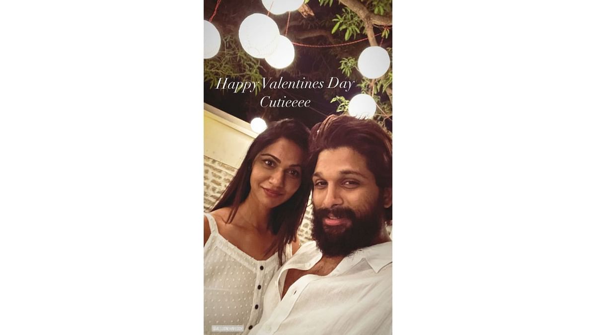 ‘Pushpa’ star Allu Arjun took to his Instagram stories to share an adorable selfie with his wife to wish her and captioned it