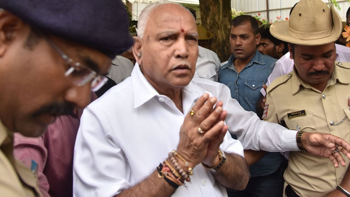B S Yeddyurappa: BSY, BJP's first chief minister in south India, was arrested in October 2011 after a special Lokayukta court charged him in case of alleged irregularities in denotifying government land. He was released after spending 25 days in jail in 2011. Credit: DH Photo