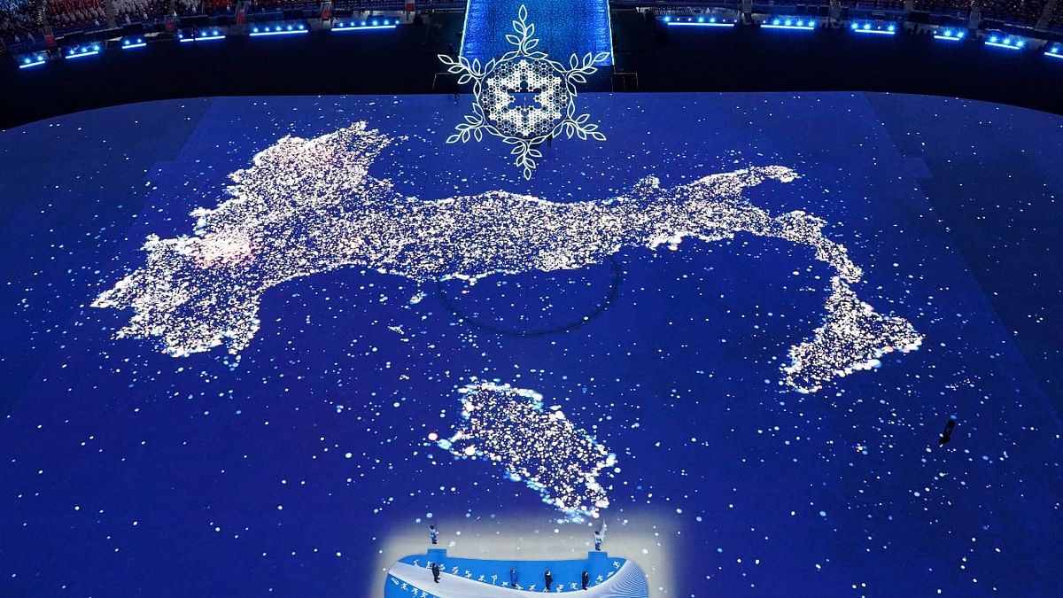 A map of Italy is displayed during the closing ceremony in Beijing. Credit: Reuters Photo