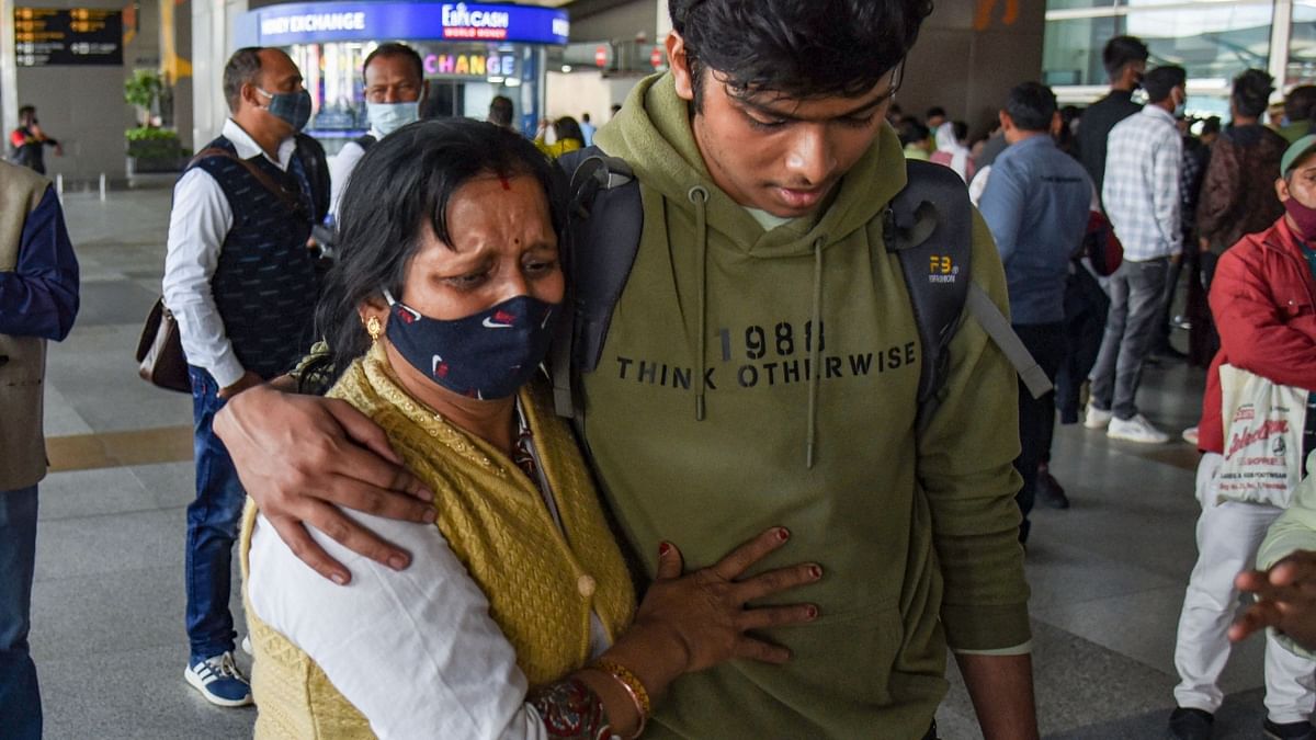 Tears rolled out as parents saw their children coming out from the exit gate of the airport. Credit: PTI Photo