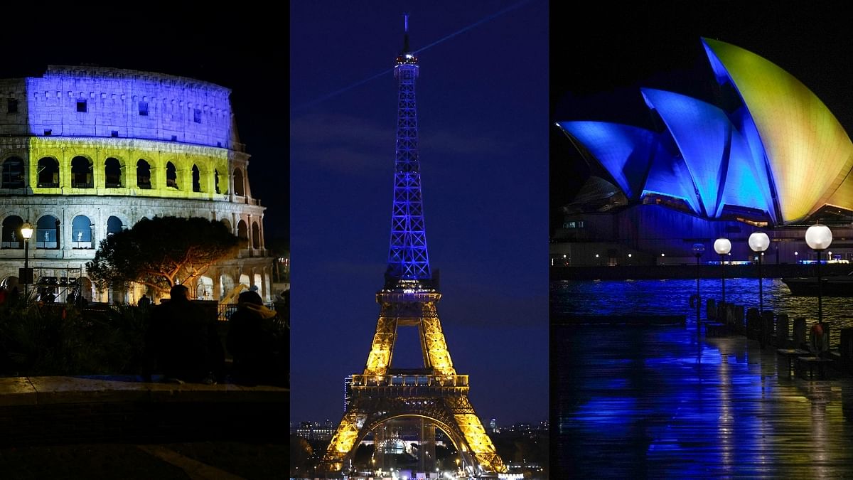 World-famous monuments lit up in solidarity with Ukraine; See Pics
