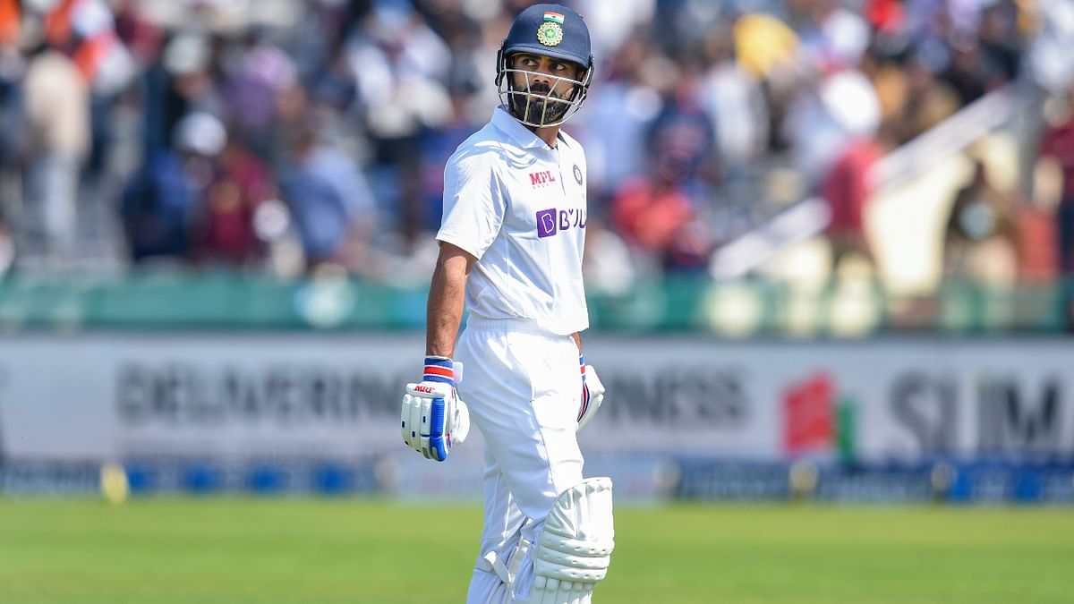 Kohli, who is playing his 100th Test, fell to left-arm spinner Lasith Embuldeniya as the ball spun past his bat to disturb the stumps. He scored 45 runs. Credit: PTI Photo