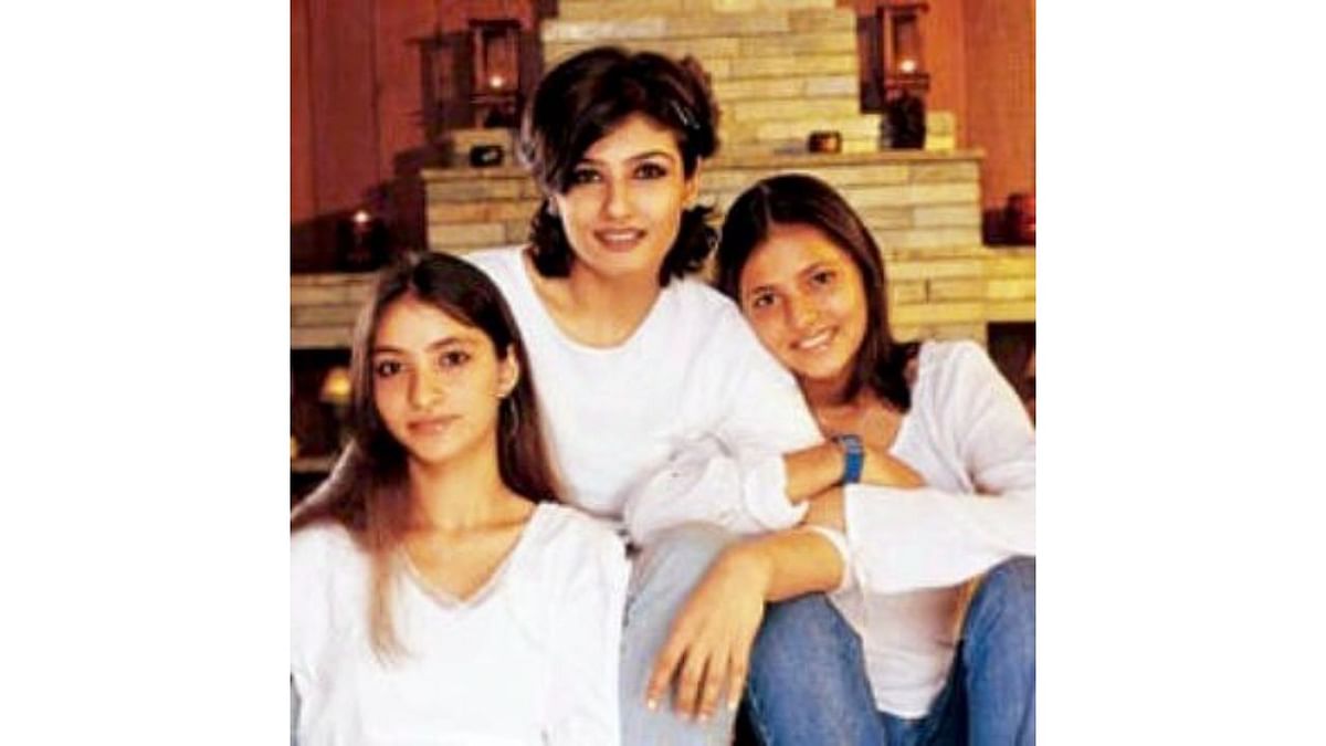 Not many know, Raveena Tandon adopted two girls before marrying Anil Thadani in 2004, with whom she had 2 more kids. Credit: Instagram/officialraveenatandon