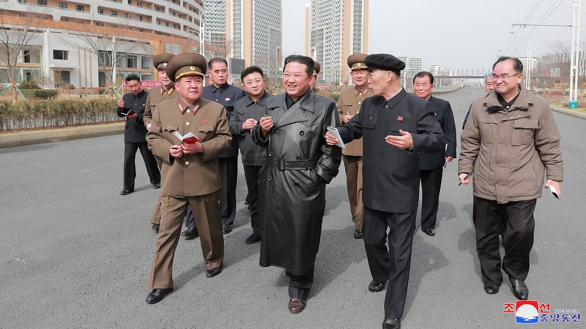 North Korean leader Kim Jong Un inspects the construction site for 10,000 households in the Songsin and Songhwa areas nearing completion, in North Korea. Credit: Reuters Photo/KCNA