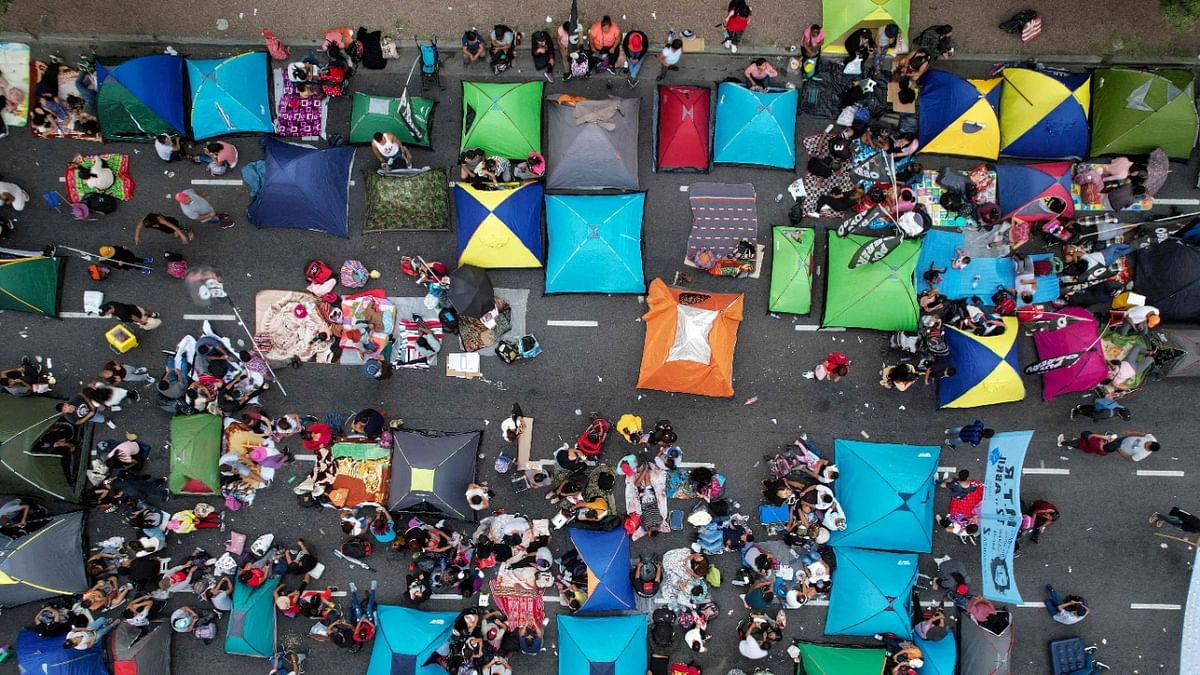 Aerial view of left-wing groups taking part in a protest against the agreement reached by the Argentine government and the IMF in Buenos Aires. Credit: AFP Photo