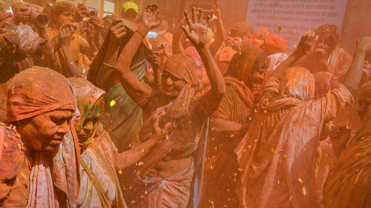 NGO Sulabh International initiated the efforts to mobilise widows of Vrindavan to celebrate Holi and started it in 2013. Credit: AFP Photo