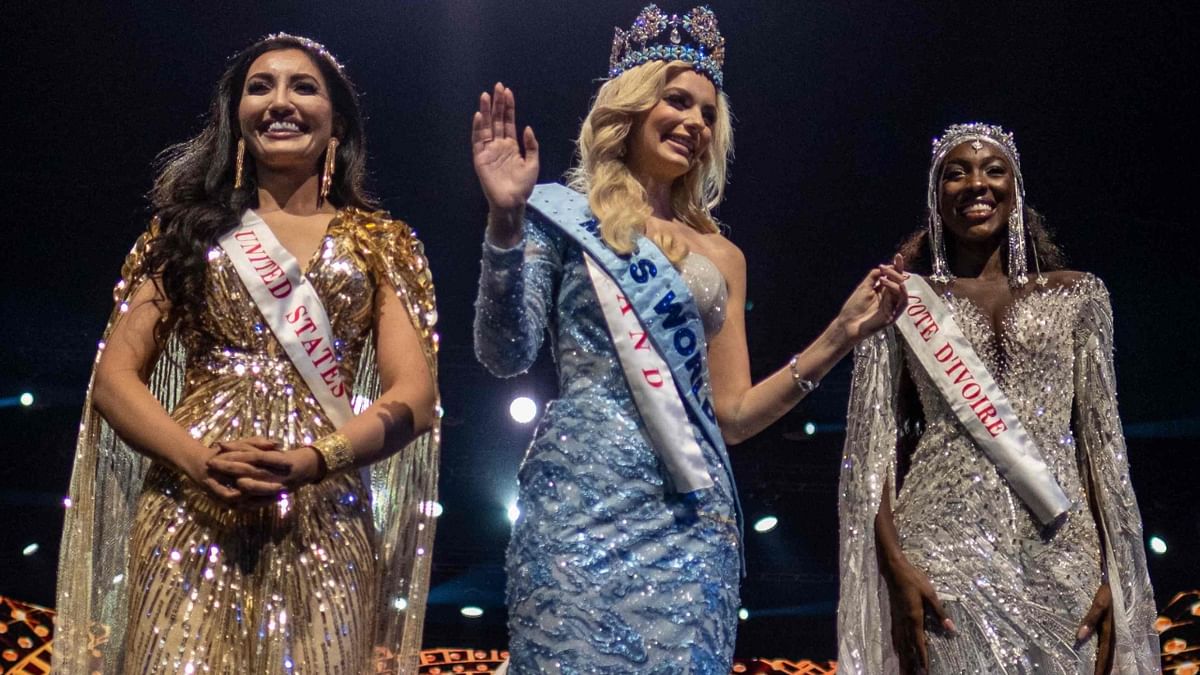 Bielawska waves after winning the 70th Miss World beauty pageant. Credit: AFP Photo