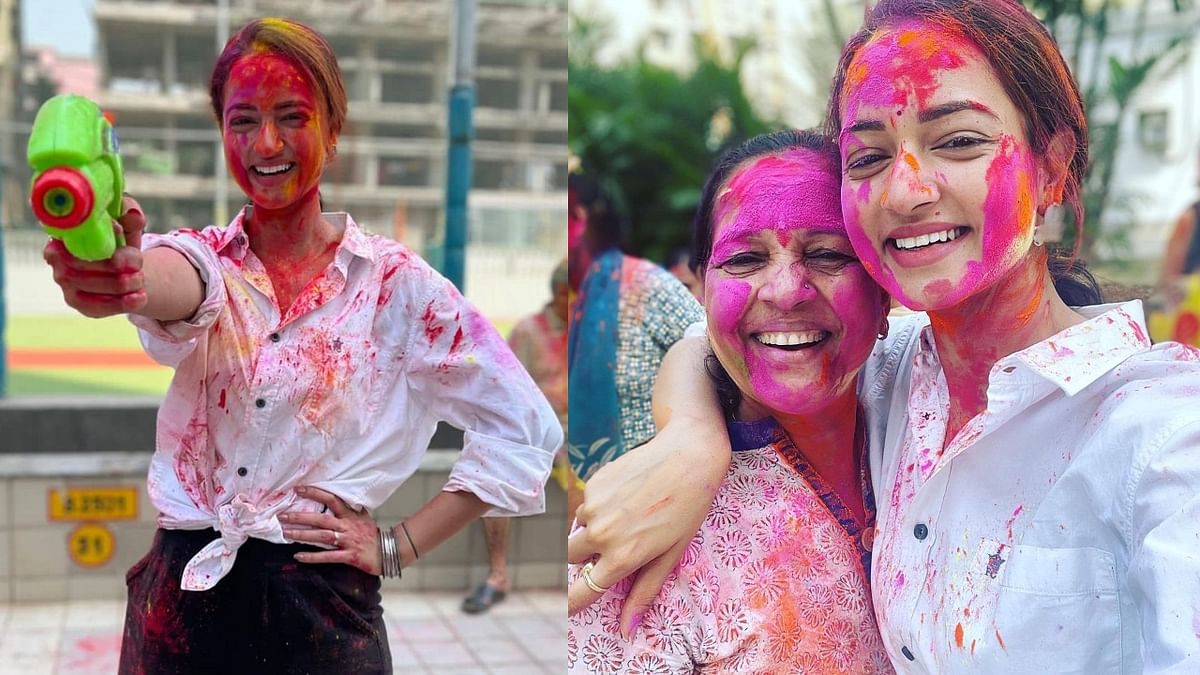 Actor Shanvi Sri was seen celebrating Holi with full enthusiasm. Credit: Instagram/shanvisri