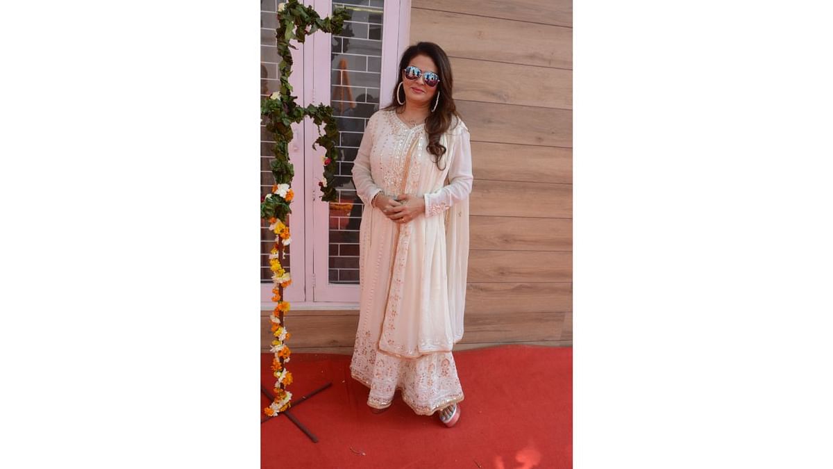 Punjabi actress Sheeba looks radiant in white at Jogender Singh's Holi party. Credit: Special Arrangement