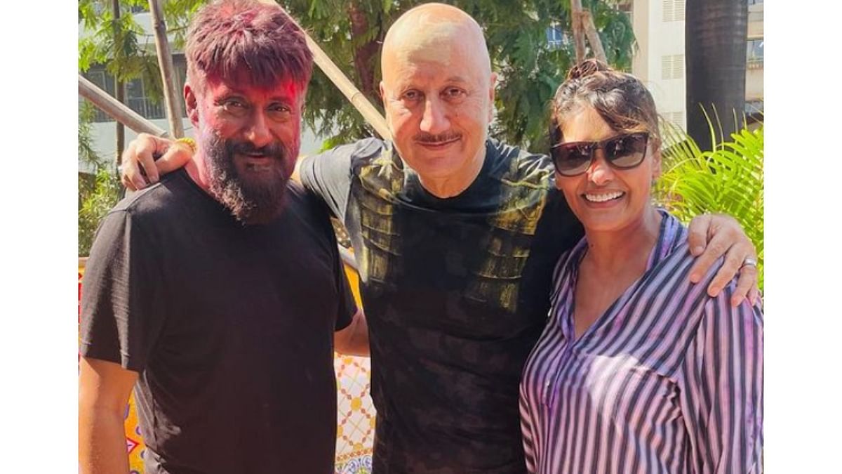 Actor Anupam Kher celebrated the festival with film director Vivek Agnihotri and his 'The Kashmir Files' co-star Pallavi Joshi. Credit: Instagram/@anupampkher