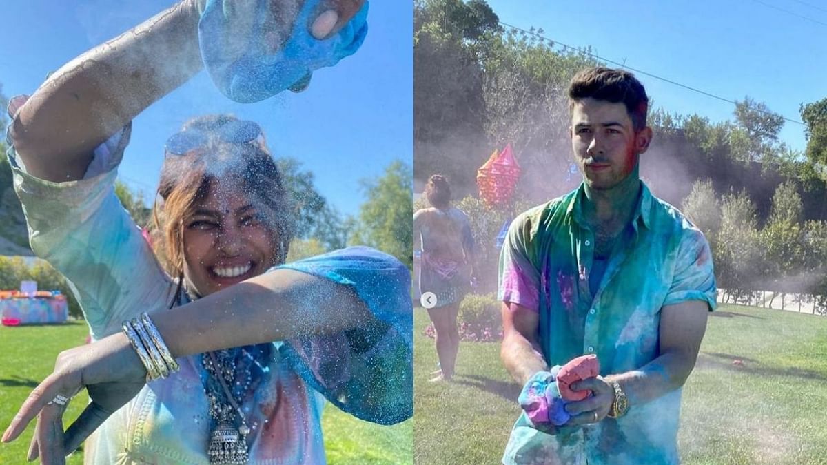 Actor Priyanka Chopra Jonas and her pop star husband Nick Jonas shared some stunning pictures of them paying with colours. Credit: Instagram/@priyankachopra