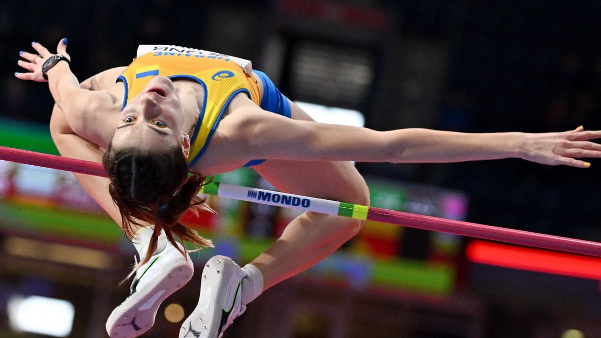 Ukraine's Yaroslava Mahuchikh competes in the women's high jump final during The World Athletics Indoor Championships 2022 at the Stark Arena, in Belgrade. Credit: AFP Photo