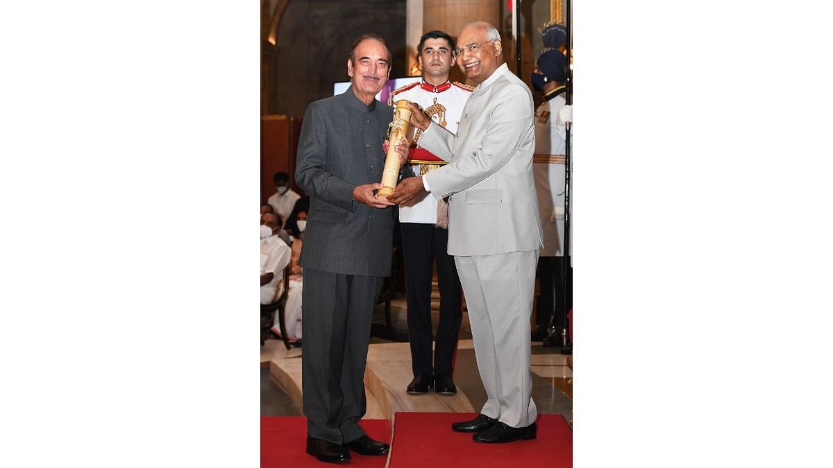 Congress leader Ghulam Nabi Azad was awarded with Padma for his contribution in the field of Public Affairs. Credit: PTI Photo