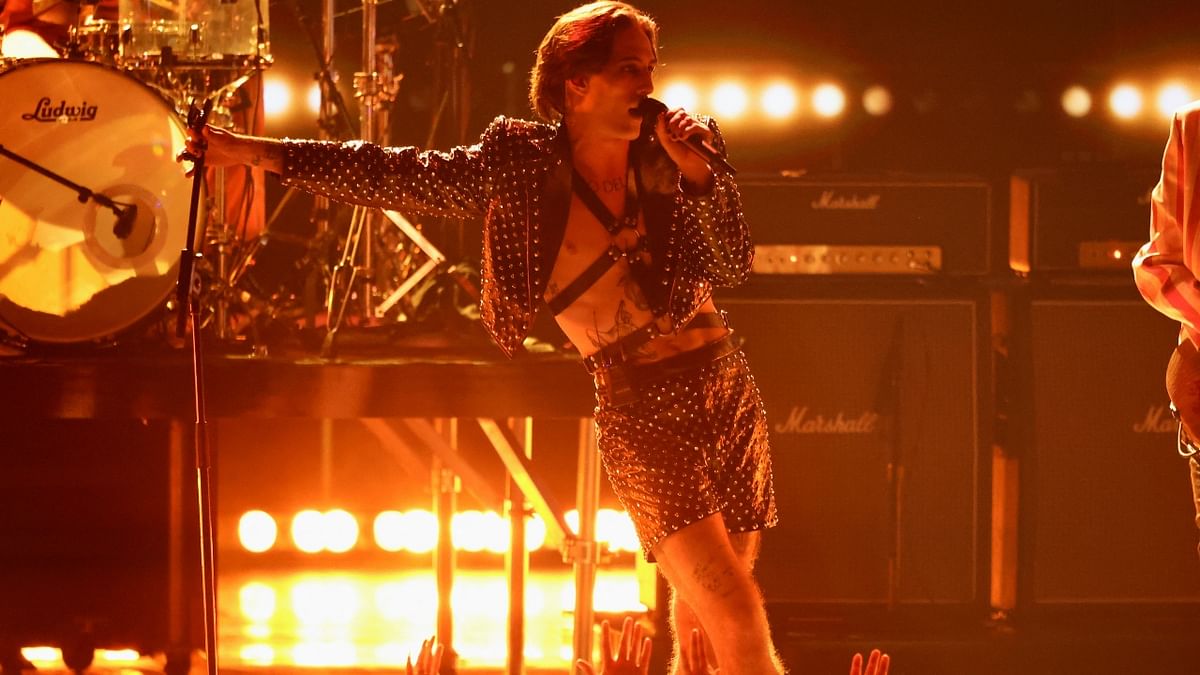 Damiano David performs at the iHeartRadio Music Awards, held at Shrine Auditorium in Los Angeles. Credit: Reuters Photo