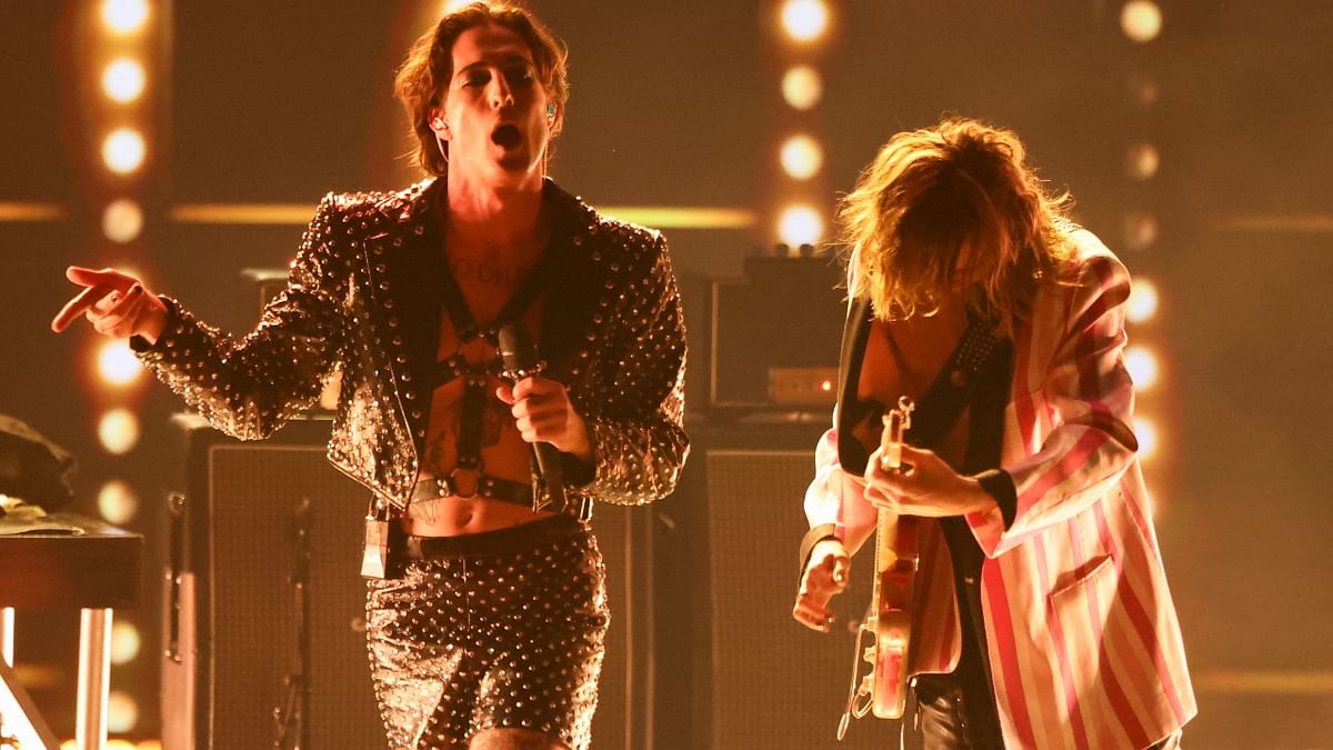 Rockband Maneskin set the pulses racing with their peppy numbers at the iHeartRadio Music Awards. Credit: Reuters Photo