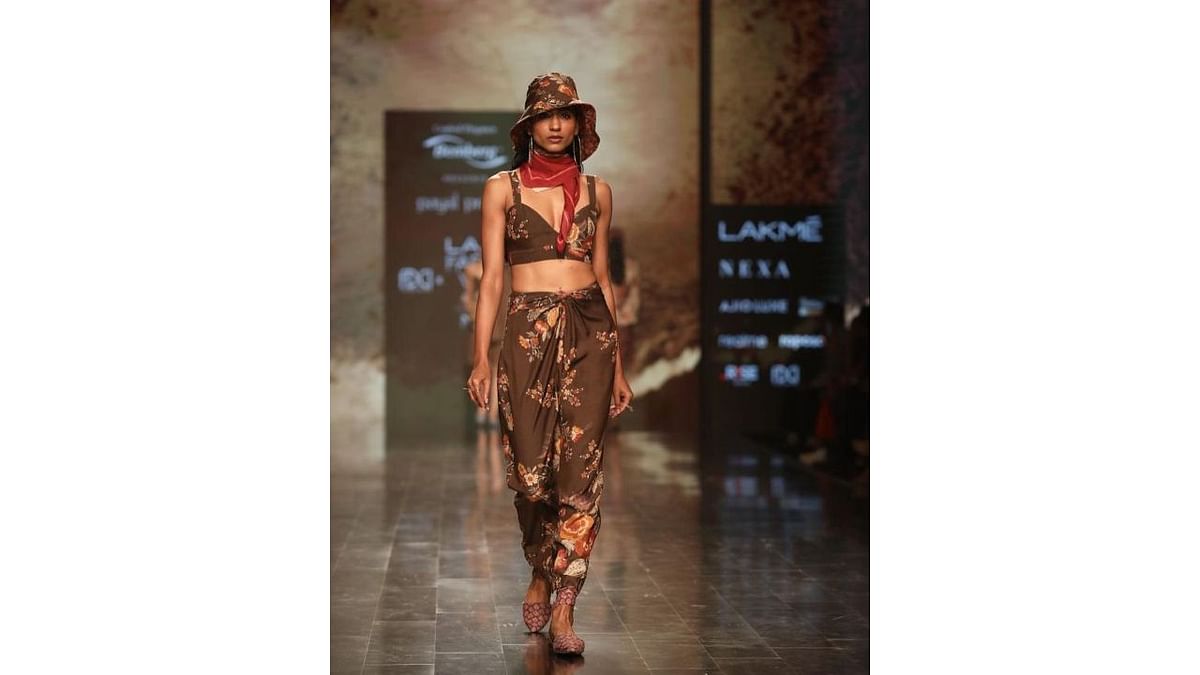 Payal Pratap’s ‘JAVA’ line had digitized prints of painted artworks in fluid Bemberg fabric. Credit: Instagram/fdciofficial