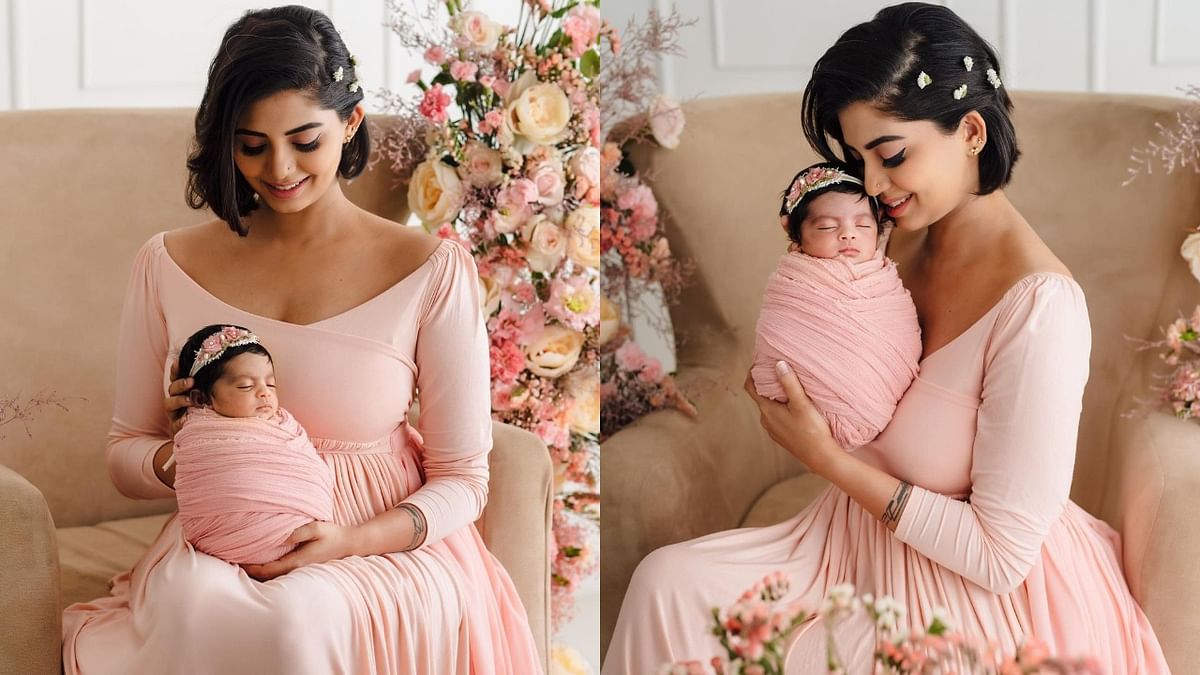 Disha Madan, who welcomed her second child in March 2022, posted a series of pictures her newborn daughter Avira. Credit: Instagram/disha.madan