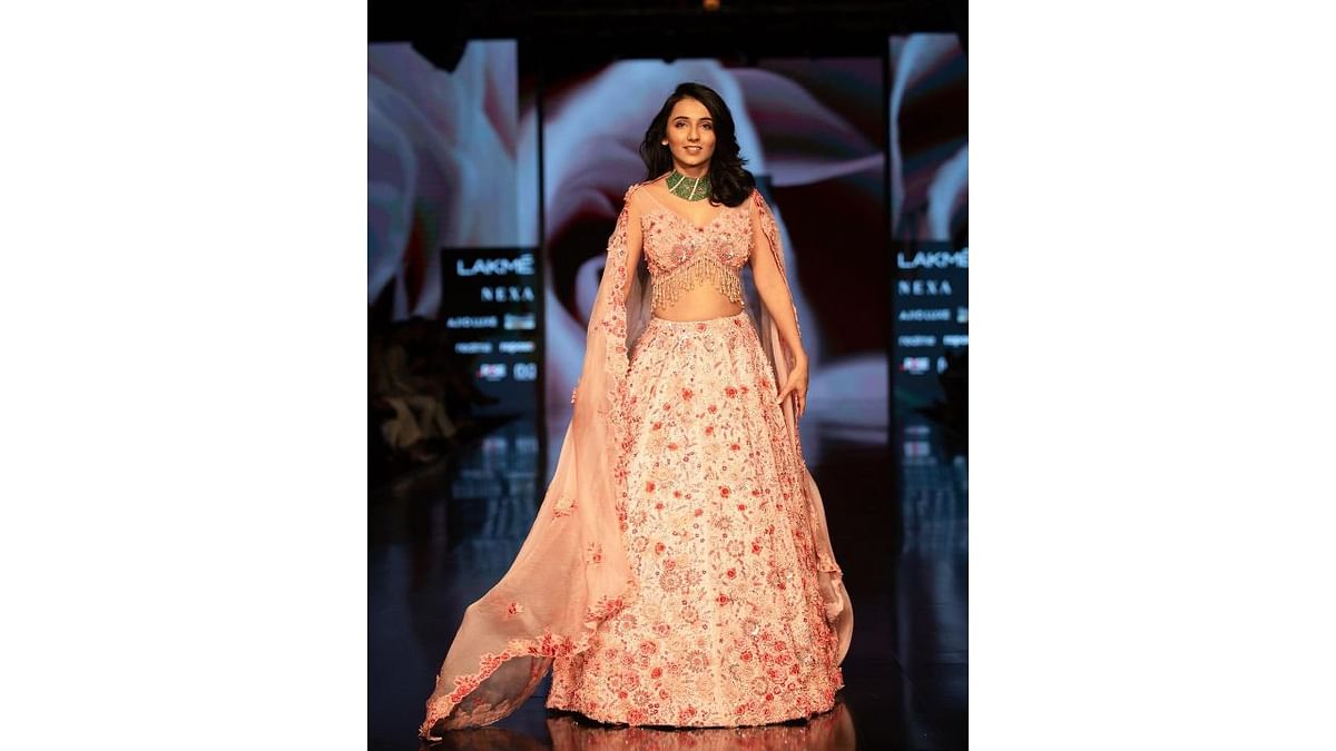 Fashion influencer Masoom Minawala made a pretty picture as show stopper for Varun Bahl Couture's