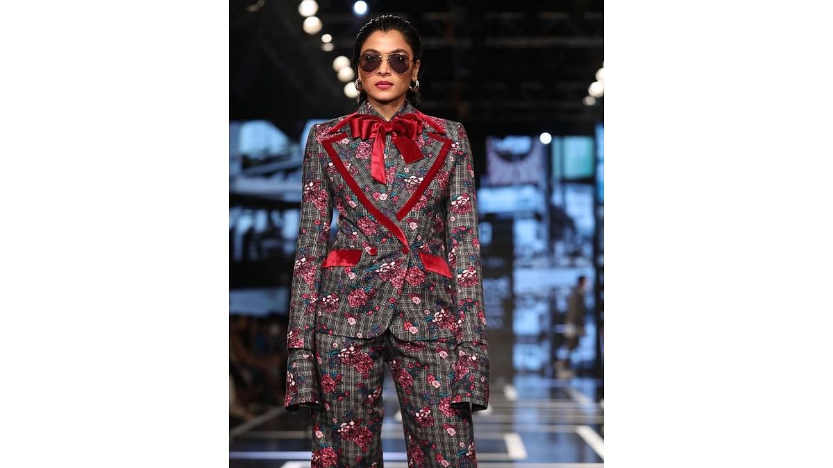 Power dressing and printed suit sets formed the core of Ashish N Soni's collection. Credit: Instagram/lakmefashionwk