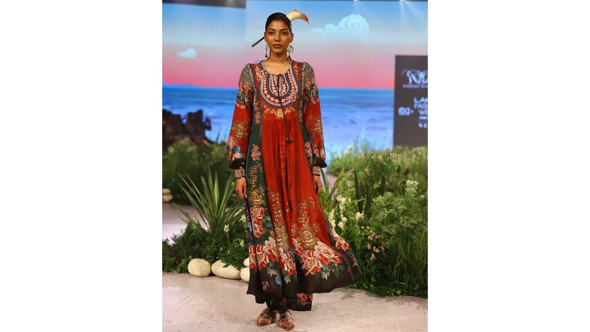 Rajdeep Ranawat's collection offered a fresh take on Oriental prints and designs. Credit: Instagram/lakmefashionwk