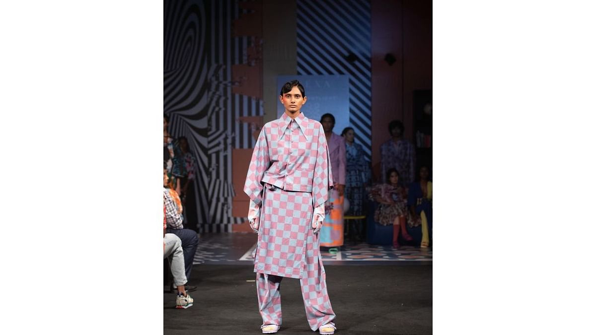 Prints in neon and black ruled the stage at Two Point Two's show. Credit: Instagram/lakmefashionwk