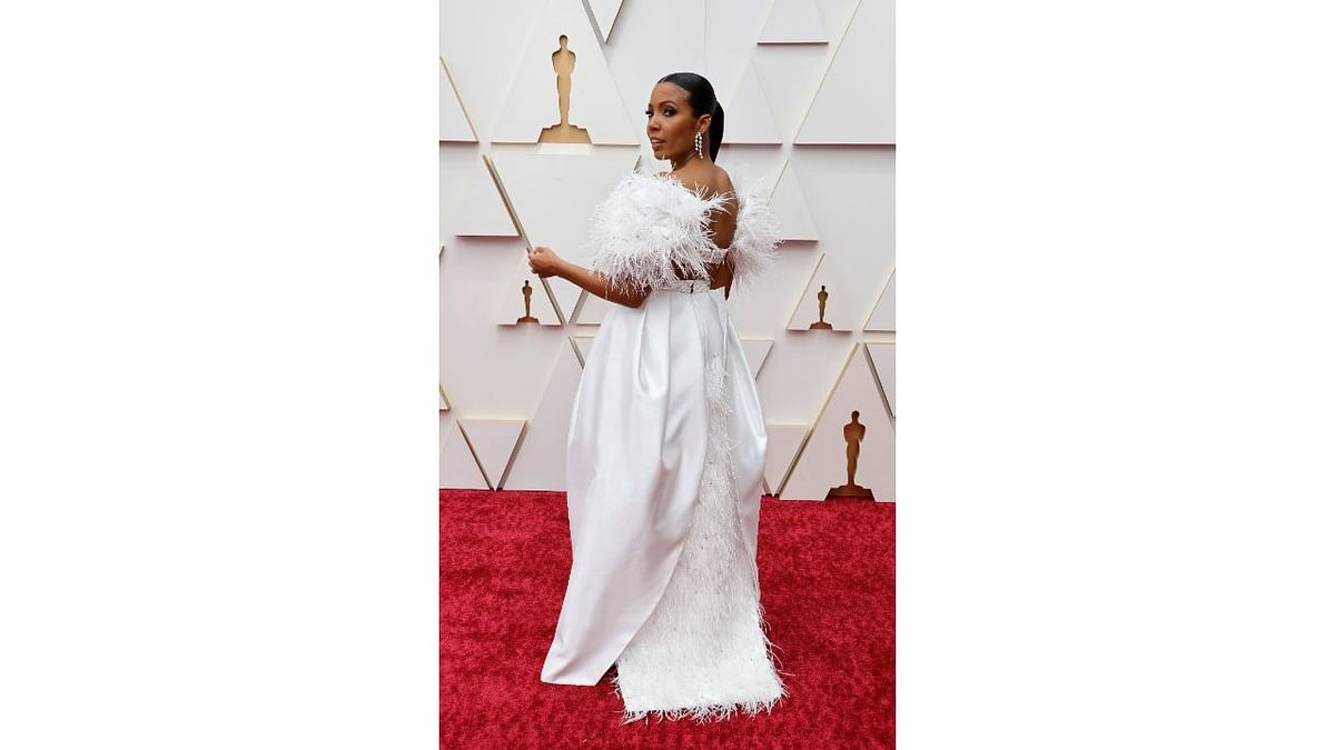 Jasmine Simpkins was a vision in white on the Oscars red carpet. Credit: Reuters Photo