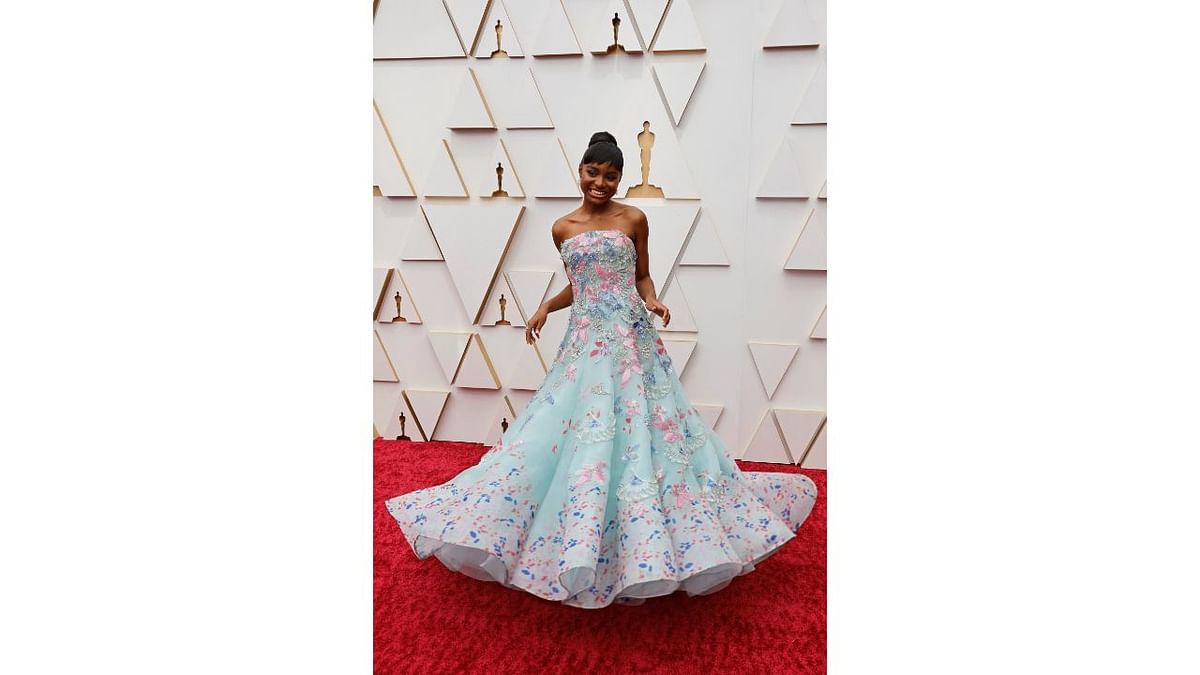 Saniyya Sidney looked right out of a fairytale in a dreamy strapless gown embroidered with floral prints. Credit: Reuters Photo