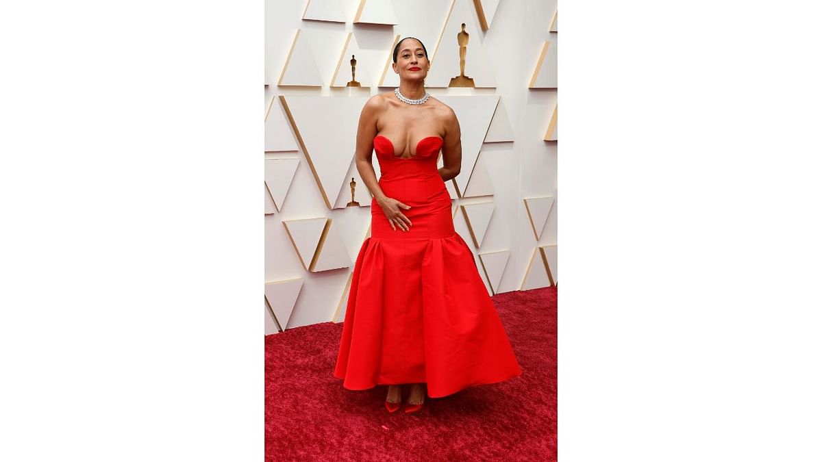 Tracee Ellis Ross looked radiant in a red strapless gown. Credit: Reuters Photo